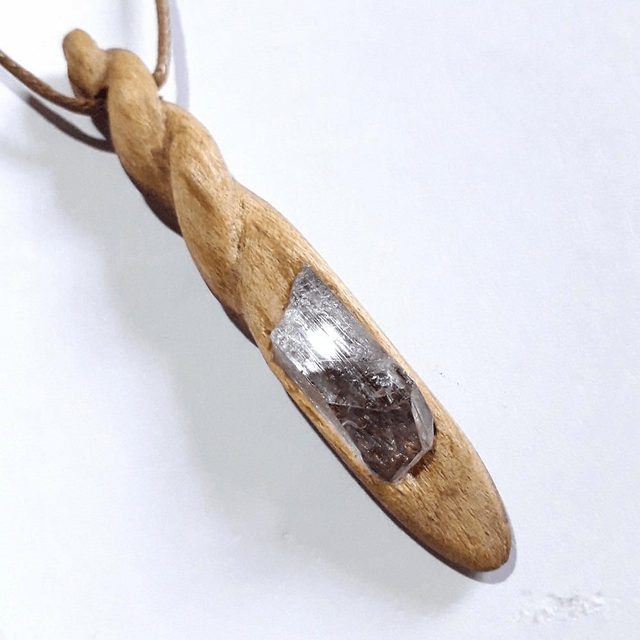 Danburite Necklace with hand carved Palo Santo wood  