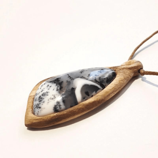 Merlinite Necklace with hand carved Palo Santo wood 