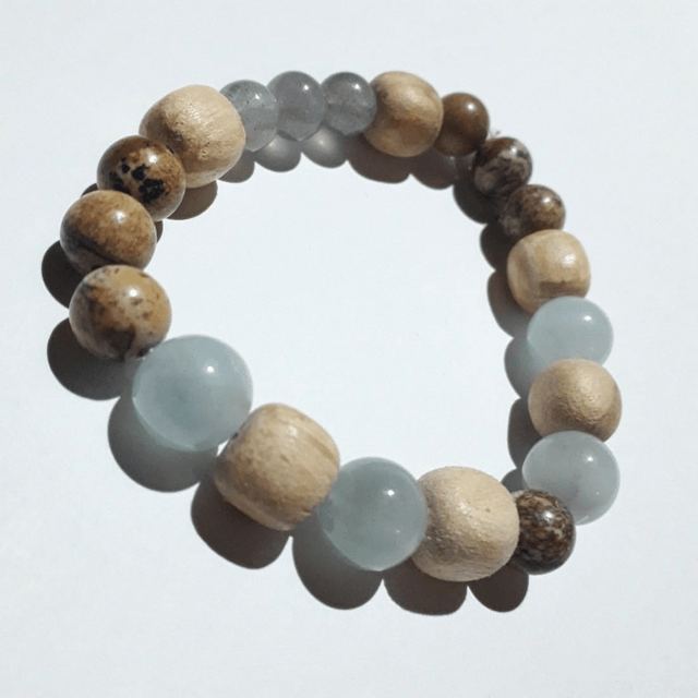 Aquamarine, Landscape Jasper& Labradorite Palo Santo Bracelet