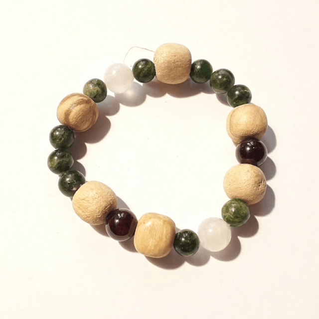 Chrome Diopside, Garnet, Moonstone & Palo Santo Bracelet 