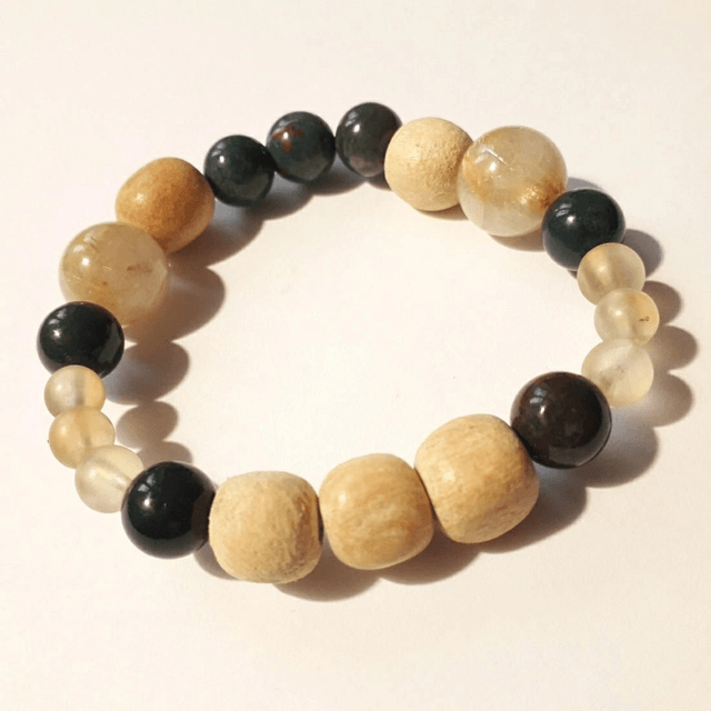 Rutil Quartz, Prehnite, Heliotrop ( Chrome Diopside) & Palo Santo Bracelet 