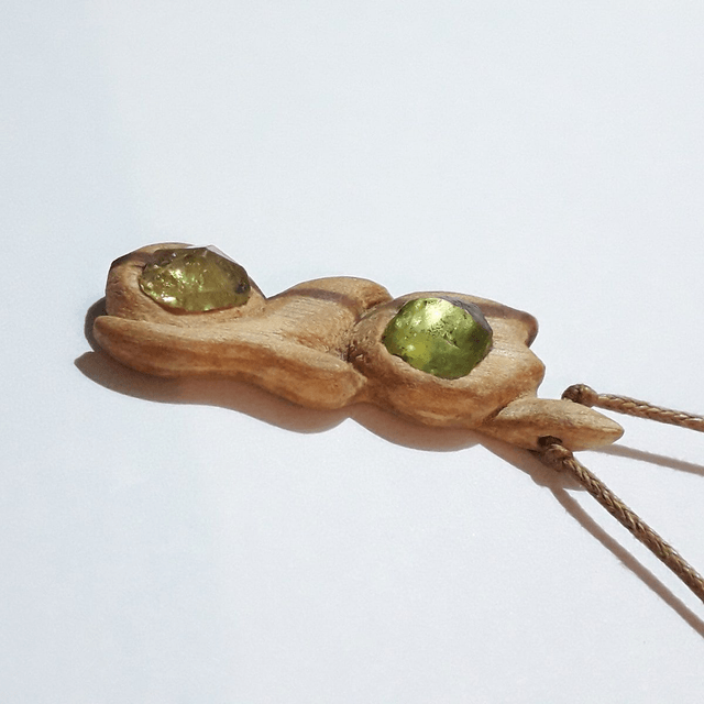 Olivine & Yellow Apatite Necklace with hand carved Palo Santo wood 