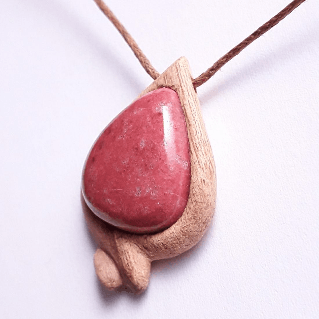  Thulite Necklace with Hand Carved Palo Santo Wood 