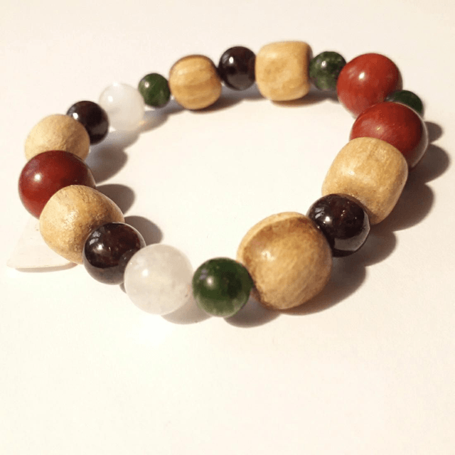 Chrome Diopside, Moonstone, Garnet, Coral & Palo Santo Bracelet 