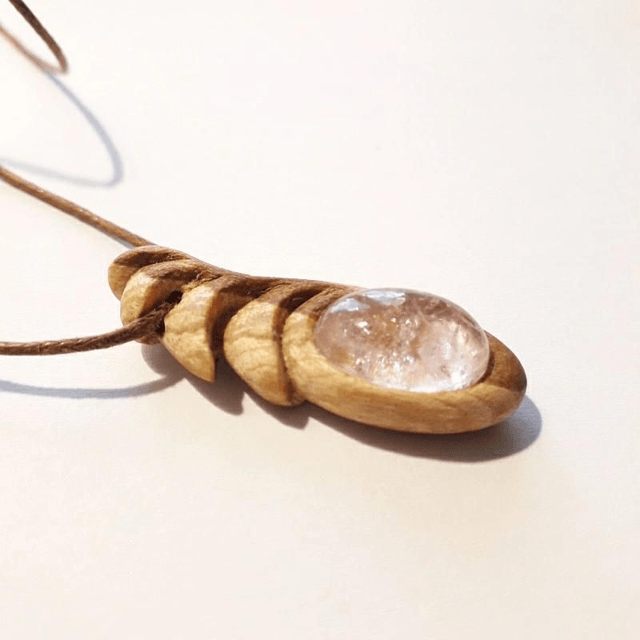 Morganite Necklace with hand carved Palo Santo wood 