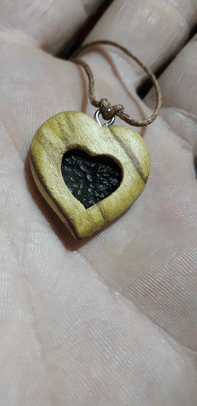Moldavite Hearth Necklace with Hand Carved Palo Santo Wood 