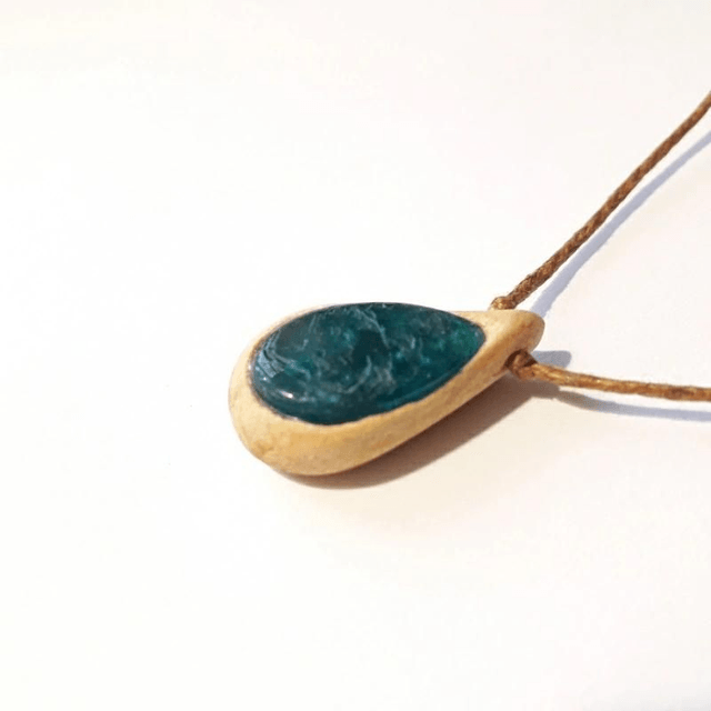 Blue Apatite Necklace with hand carved Palo Santo wood