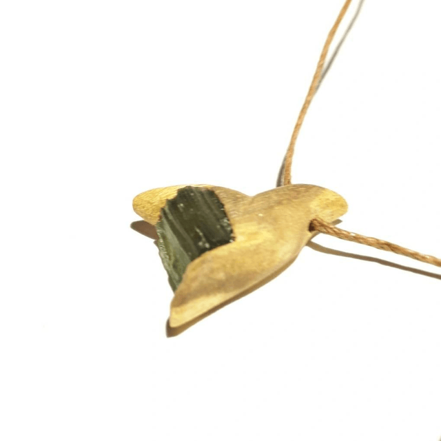 Moldavite Necklace with Hand Carved Palo Santo Wood 