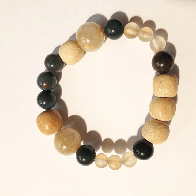 Rutil Quartz, Prehnite, Heliotrop ( Chrome Diopside) & Palo Santo Bracelet 