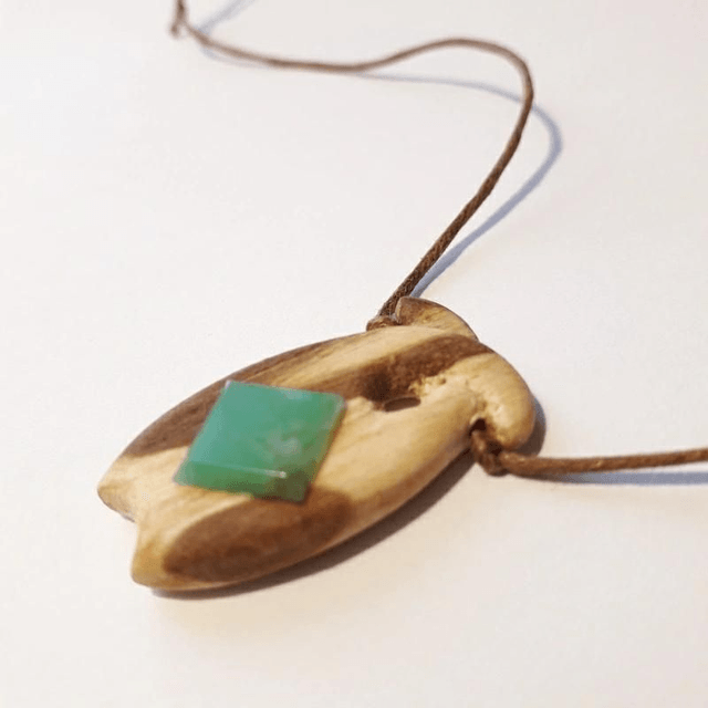 Chrysoprase Necklace With Hand Carved Palo Santo Wood 