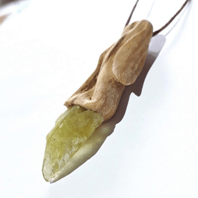 Brazilianite Necklace with hand carved Palo Santo wood 