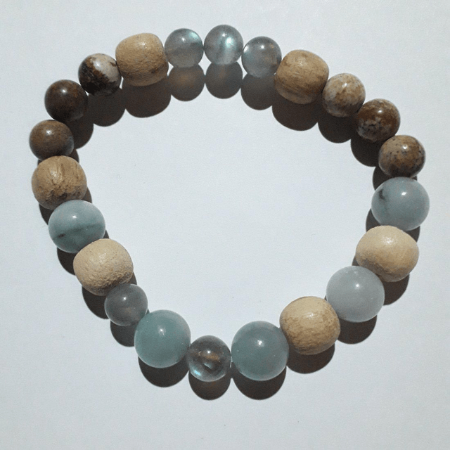 Aquamarine, Landscape Jasper& Labradorite Palo Santo Bracelet