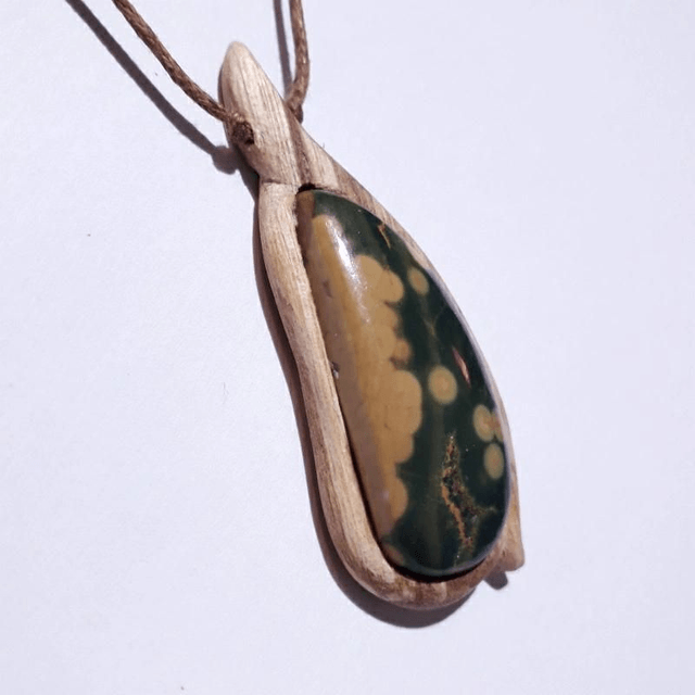 Ocean Jasper Necklace with Hand Carved Palo Santo Wood 