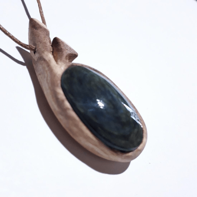 Manto Huichol Obsidian Necklace With Hand Carved Palo Santo Wood 