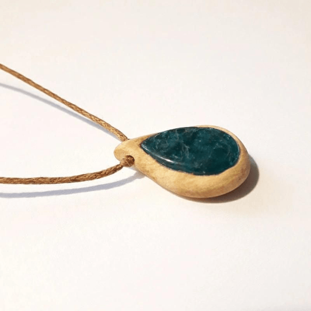 Blue Apatite Necklace with hand carved Palo Santo wood