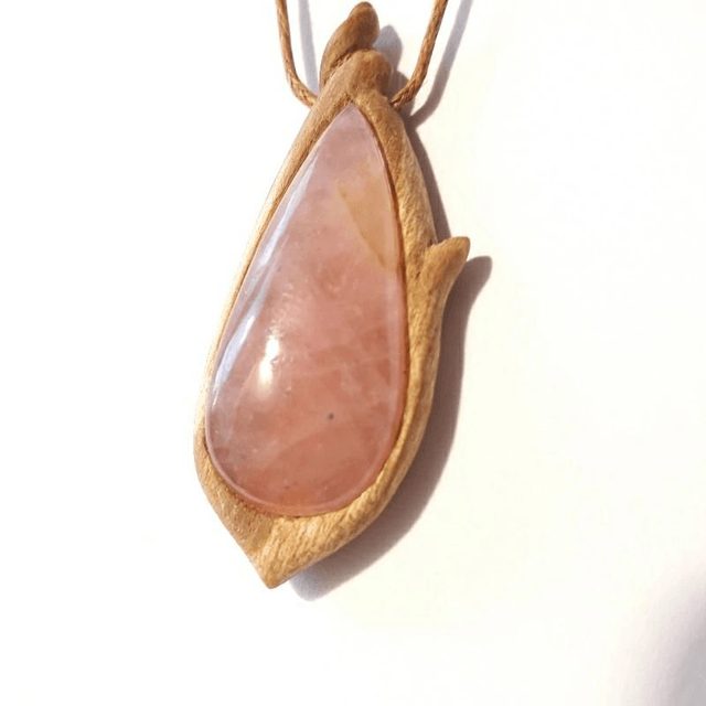 Morganite Necklace with hand carved Palo Santo wood 