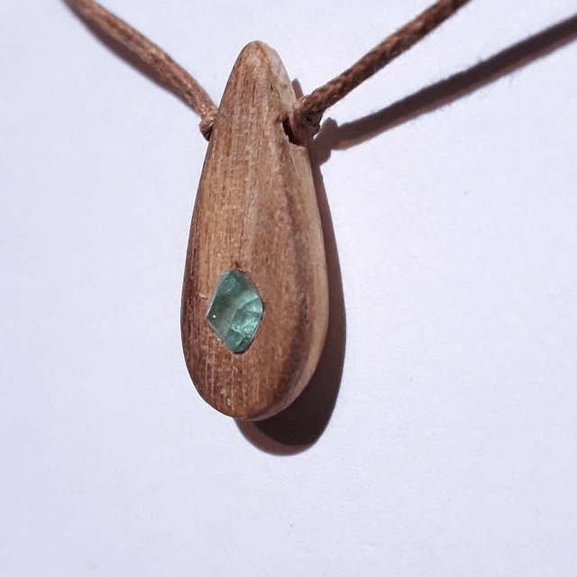 Colombian Emerald Necklace With Hand Carved Palo Santo Wood 