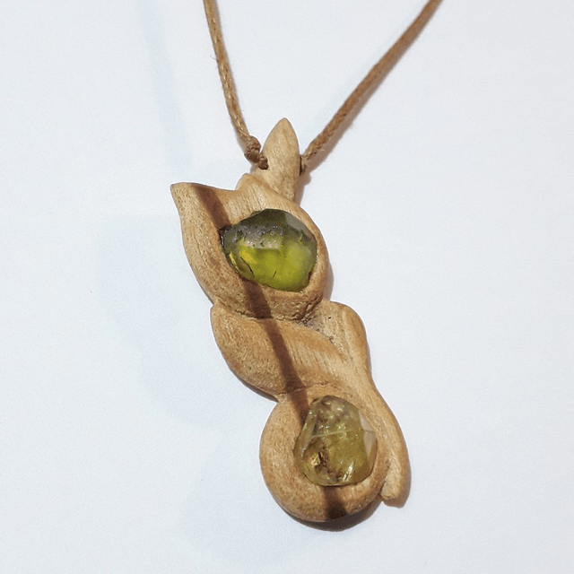 Olivine & Yellow Apatite Necklace with hand carved Palo Santo wood 