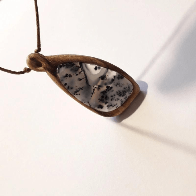 Merlinite Necklace with hand carved Palo Santo wood 