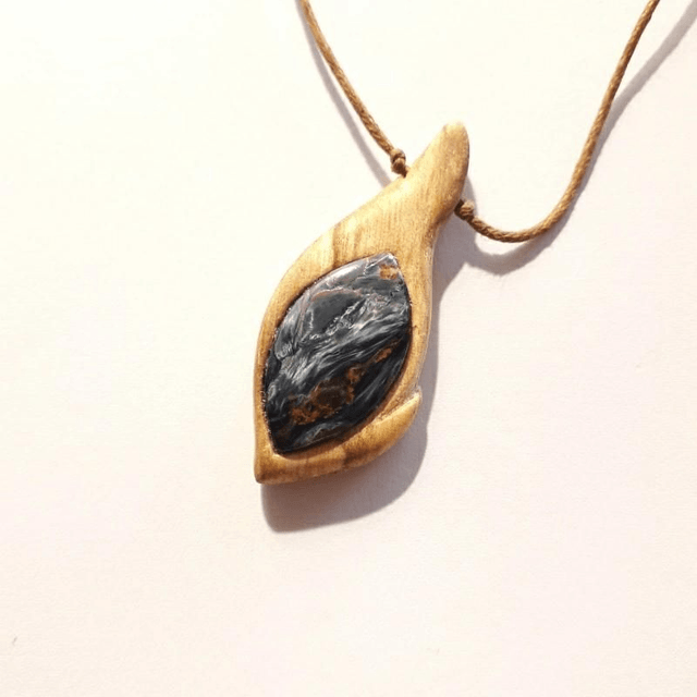 Pietersite Necklace with Hand Carved Palo Santo Wood 