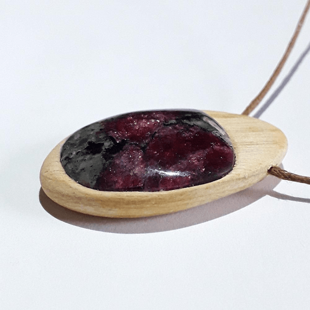 Eudialyte Necklace with hand carved Palo Santo wood