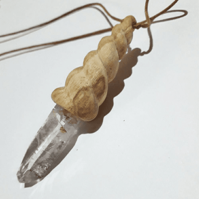  Amethyst Necklace with Hand Carved Palo Santo Wood 