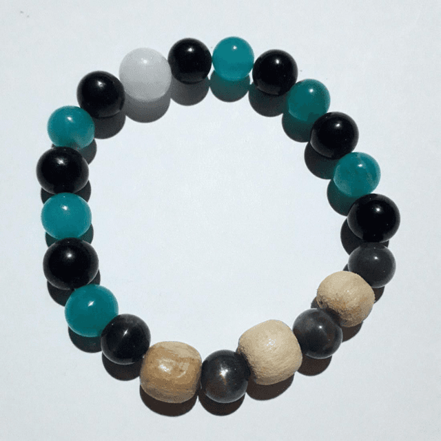 Amazonite - Obsidian - Black &amp; White Moonstone - Palo Santo Bracelet