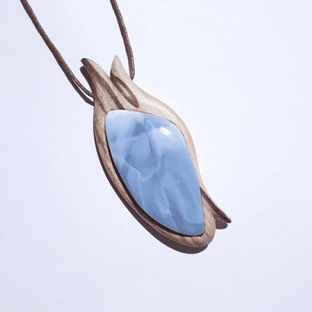 Owyhee Blue Opal Necklace with hand carved Palo Santo wood 