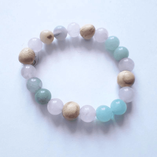 Rose Quartz, Amazonite and  Palo Santo Aromatherapy Bracelet 