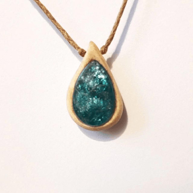 Blue Apatite Necklace with hand carved Palo Santo wood