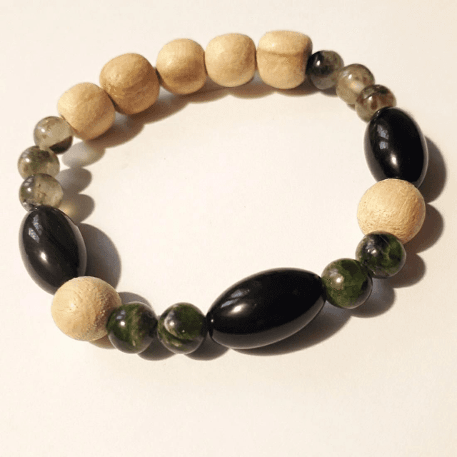Chrome Diopside, Rainbow Obsidian (Prehnite) &amp; Palo Santo Bracelet 